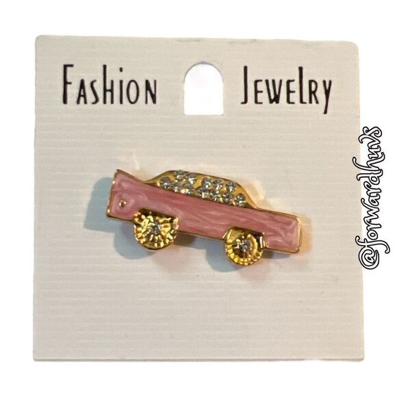 Bundle Sale 3 for $15 | Enamel Pink Car Brooch with Rhinestones - Picture 1 of 8